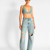 Triangle Logo Denim Bralette