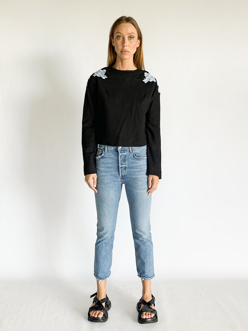 Carven Checked Rose Patch Sweatshirt