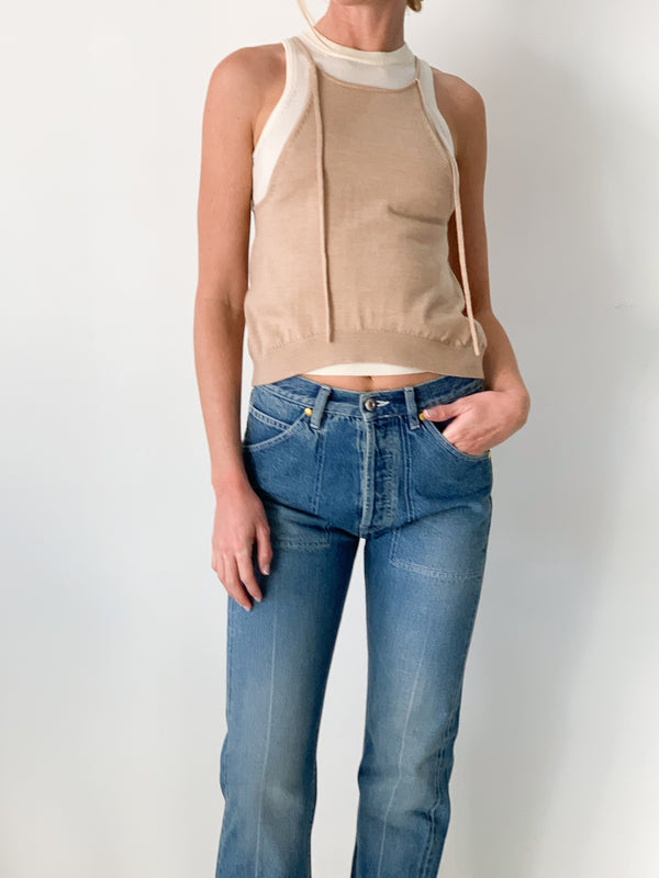 Layered Two-In-One Wool Knit Tank Top