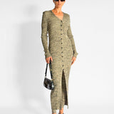 Erica Silk Ribbed Knit Maxi Dress