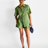 Oversized Satin Shirt and Shorts Set