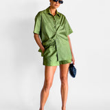 Oversized Satin Shirt and Shorts Set