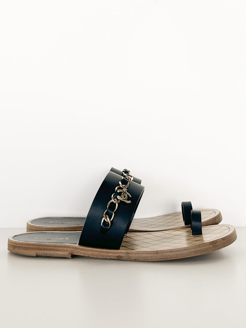 Calfskin Chain Logo Sandals
