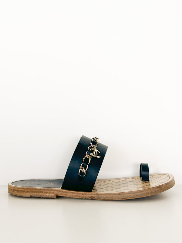 Calfskin Chain Logo Sandals