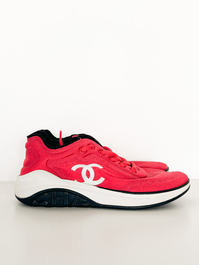 Red Fabric CC Lace Up Sneakers