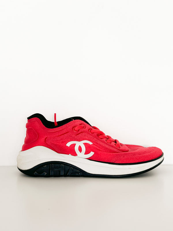 Red Fabric CC Lace Up Sneakers