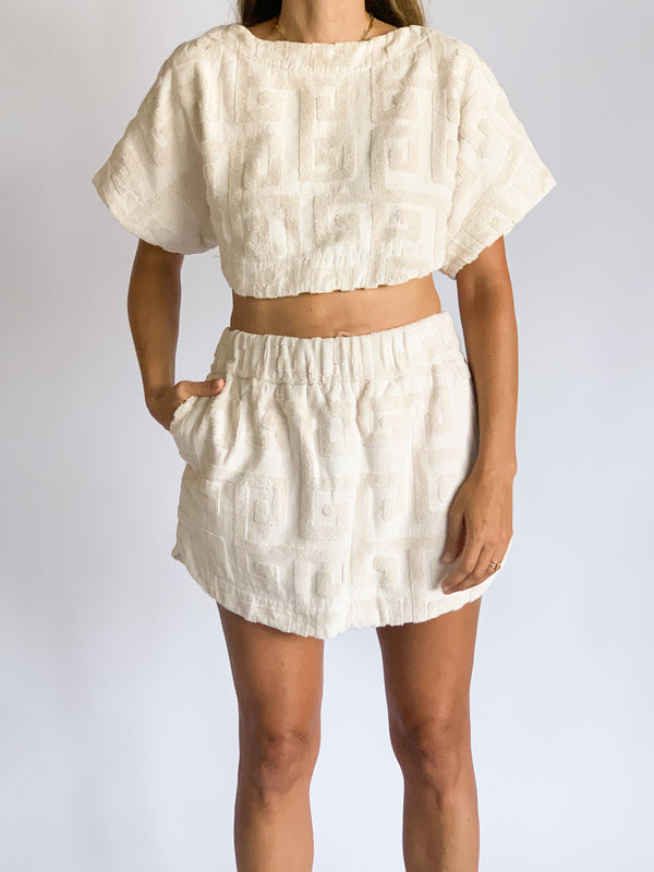 Meandros Boxy Top And Mini Skirt Set