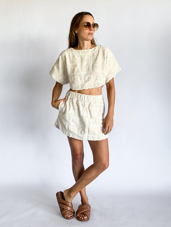 Meandros Boxy Top And Mini Skirt Set