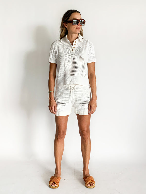 Crochet Knit Polo Shirt and Shorts Set