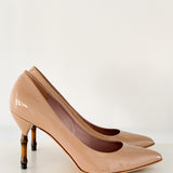 Patent Pumps With Bamboo Heel