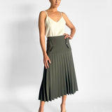 Drop Waist Pleat Midi Skirt