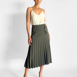 Drop Waist Pleat Midi Skirt