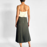 Drop Waist Pleat Midi Skirt