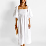 Shirred Linen Dress