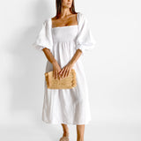 Shirred Linen Dress