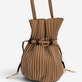 Pleat Leather Bucket Handbag