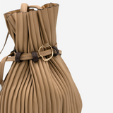 Pleat Leather Bucket Handbag
