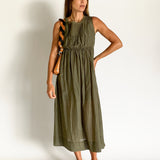 Pin tuck khaki cotton dress