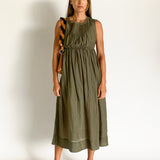 Pin tuck khaki cotton dress