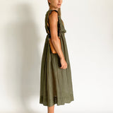 Pin tuck khaki cotton dress