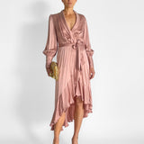 Silk Wrap Midi Dress