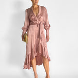 Silk Wrap Midi Dress