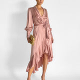 Silk Wrap Midi Dress