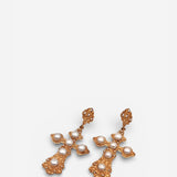 Cross pearl earrings
