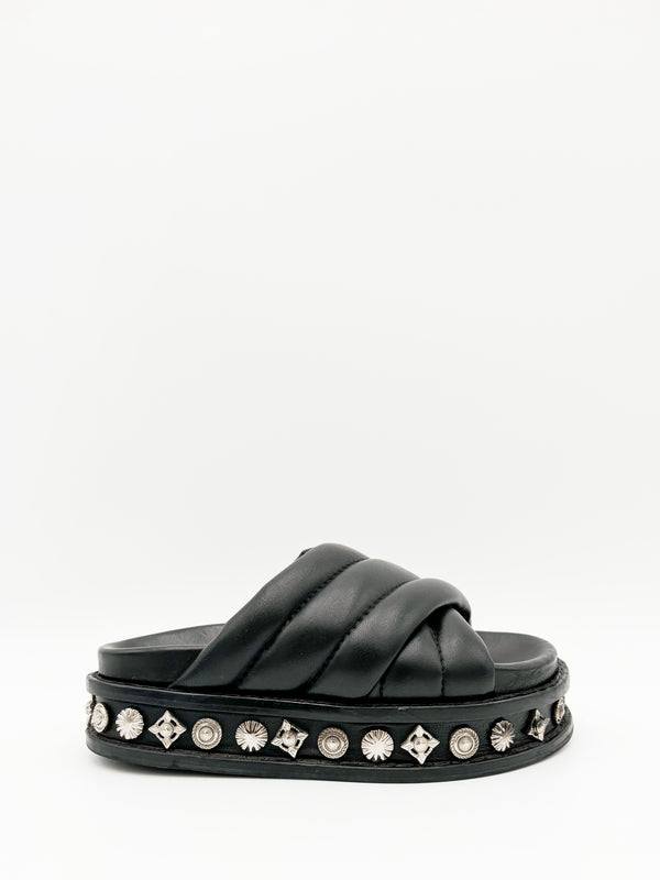 Stud-Embellished Leather Slides