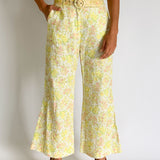 Floral print linen kick-flare pants