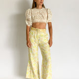 Floral print linen kick-flare pants