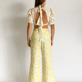 Floral print linen kick-flare pants