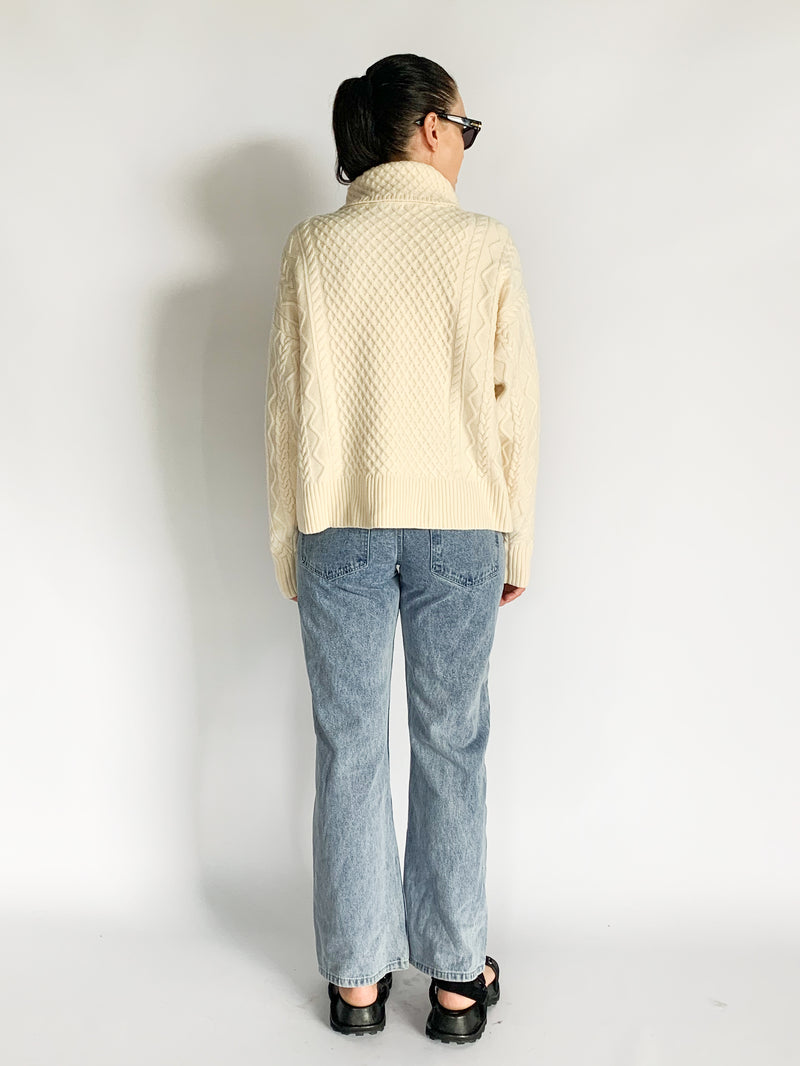 Cable Knit Keyhole Wool Sweater