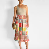 Pleated Print Silk Skirt