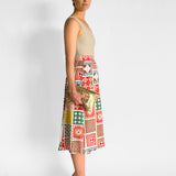 Pleated Print Silk Skirt