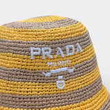 Logo Striped Raffia Bucket Hat