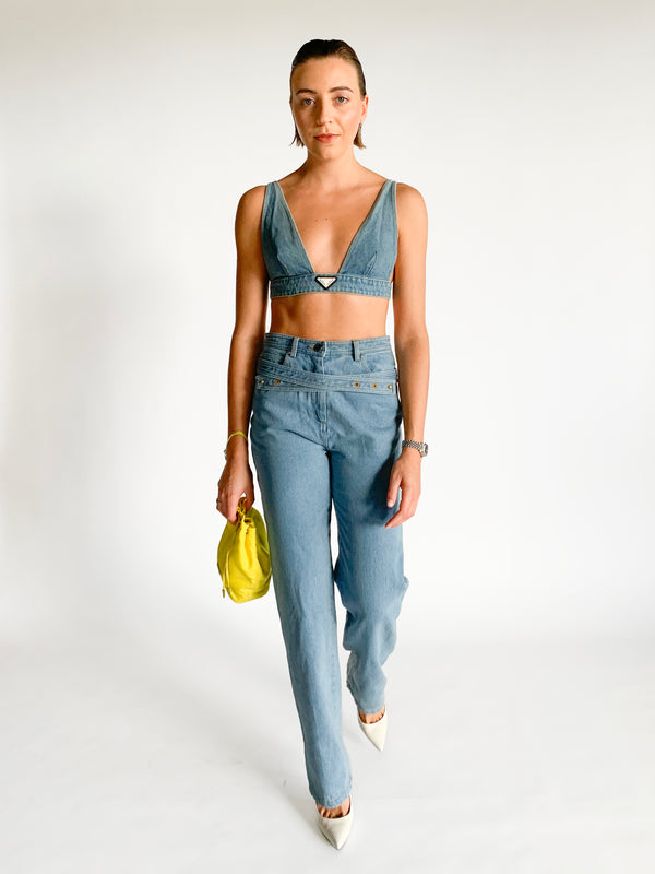 Triangle Logo Denim Bralette