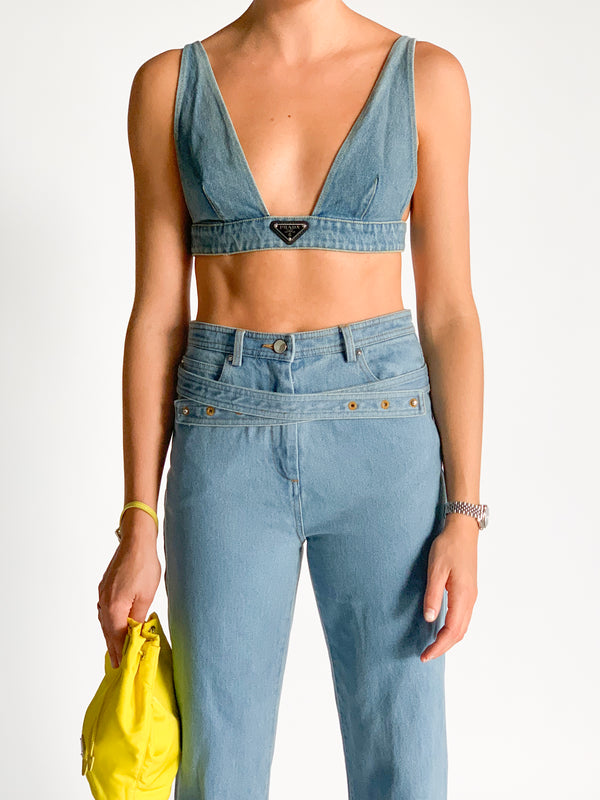 Triangle Logo Denim Bralette