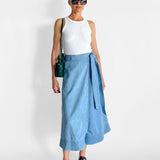 Duane Denim Midi Wrap Skirt