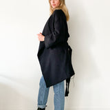 Raw Hem Belted Wool Coat