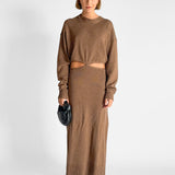 Cashmere Crop Jumper And Elongated Ruched Tie Skirt Set