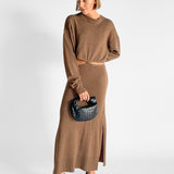 Cashmere Crop Jumper And Elongated Ruched Tie Skirt Set