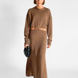 Cashmere Crop Jumper And Elongated Ruched Tie Skirt Set