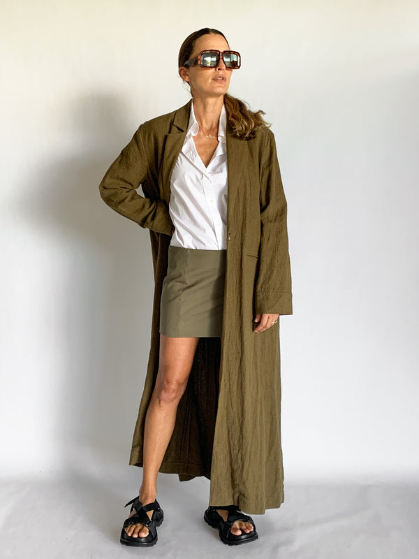 Long Linen Blazer Coat