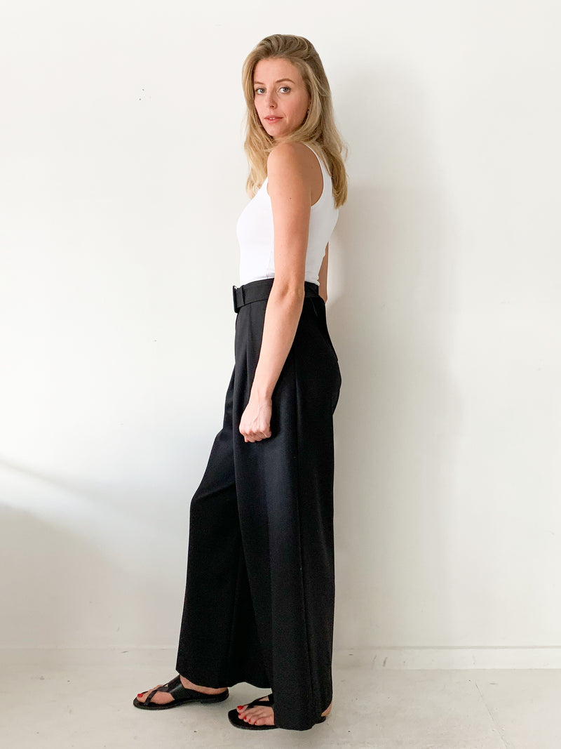 Belted Wool Twill Wide Pant