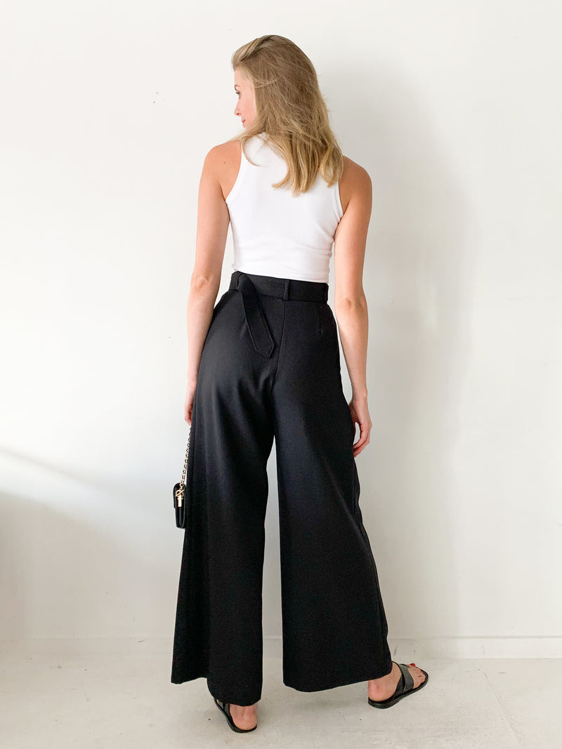 Belted Wool Twill Wide Pant