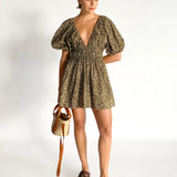 Shirred Plunge Mini Dress