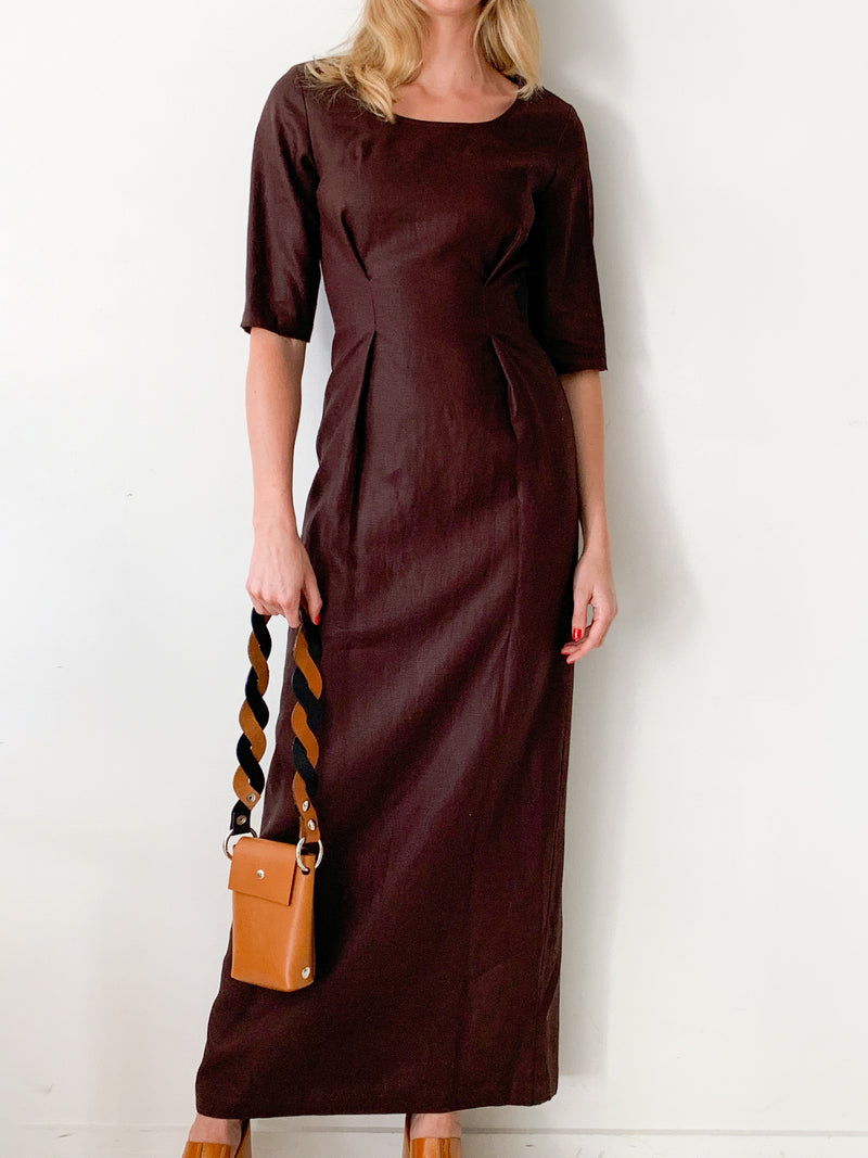 Brown Linen Maxi Dress