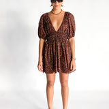 Shirred Plunge Mini Dress