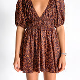 Shirred Plunge Mini Dress